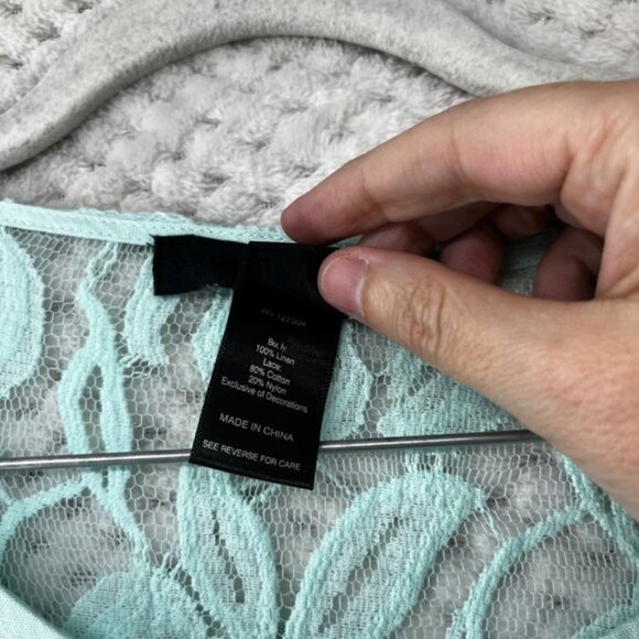 Ali Miles‎ Top Linen Blend Lace Trim Button Down Lightweight Lagenlook Artsy XL - Picture 3 of 8